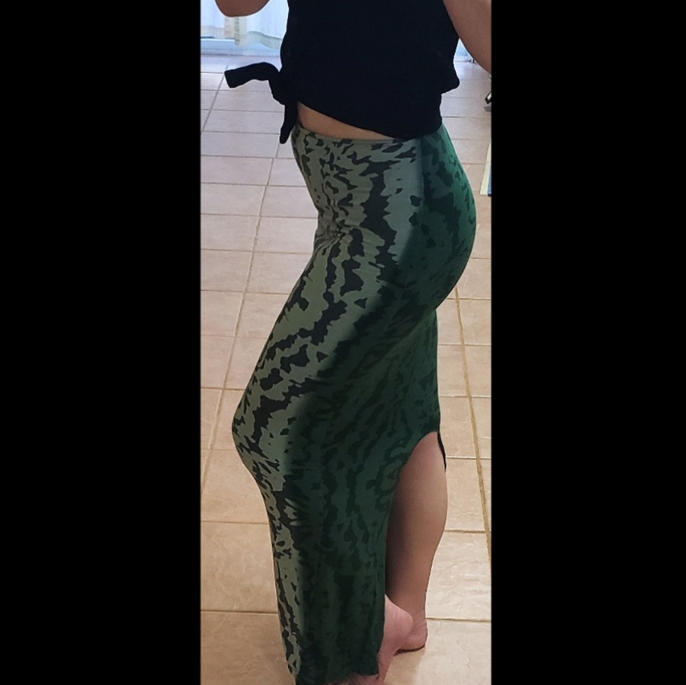 Indah Green Print Maxi Skirt Size S